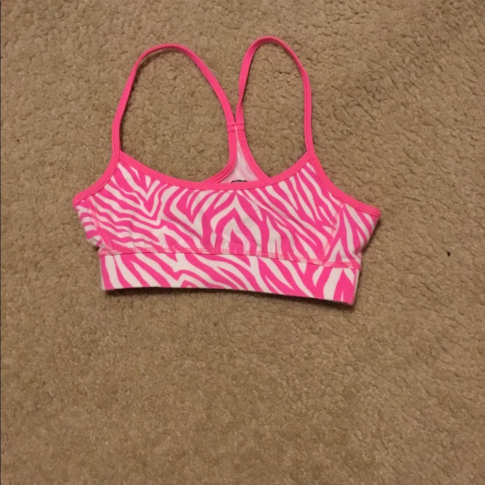 Pink Zebra Striped Girls Sports Bra